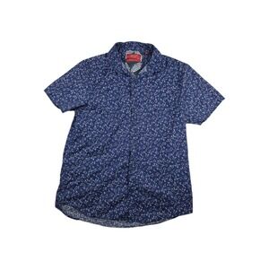 Bruno Milano Modern Stretch Men's Size Medium‎ Navy Blue Floral Button Up Shirt